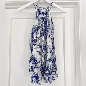 Parker Women’s Ruffled halter neck Top - white with navy detail - Small 💖